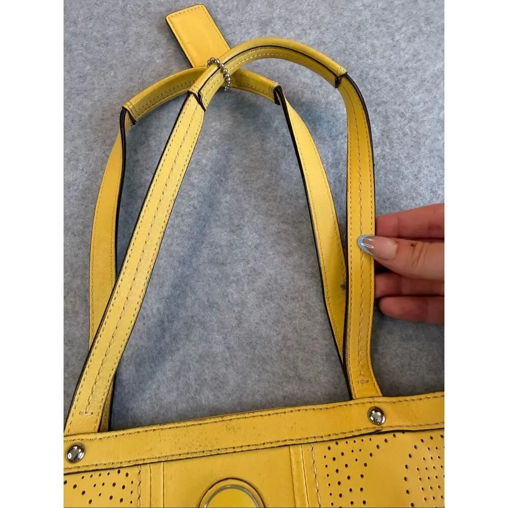Coach perforated signature leather tote bag yellow